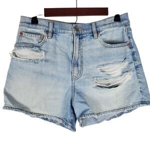 American Eagle Womens Highest Rise 90s Boyfriend Shorts 8 Blue Distressed Denim